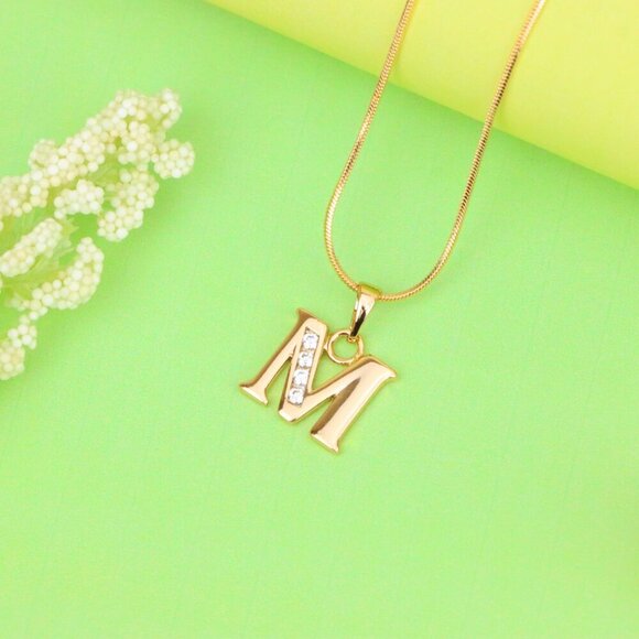 "Rose Gold Letter M Pendant with Crystals – 18K Gold Plated Charm, XPPT1362 - Picture 10 of 13